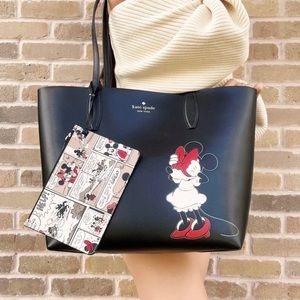 Disney x Kate Spade reversible leather Minnie/Mickey large tote with wristlet